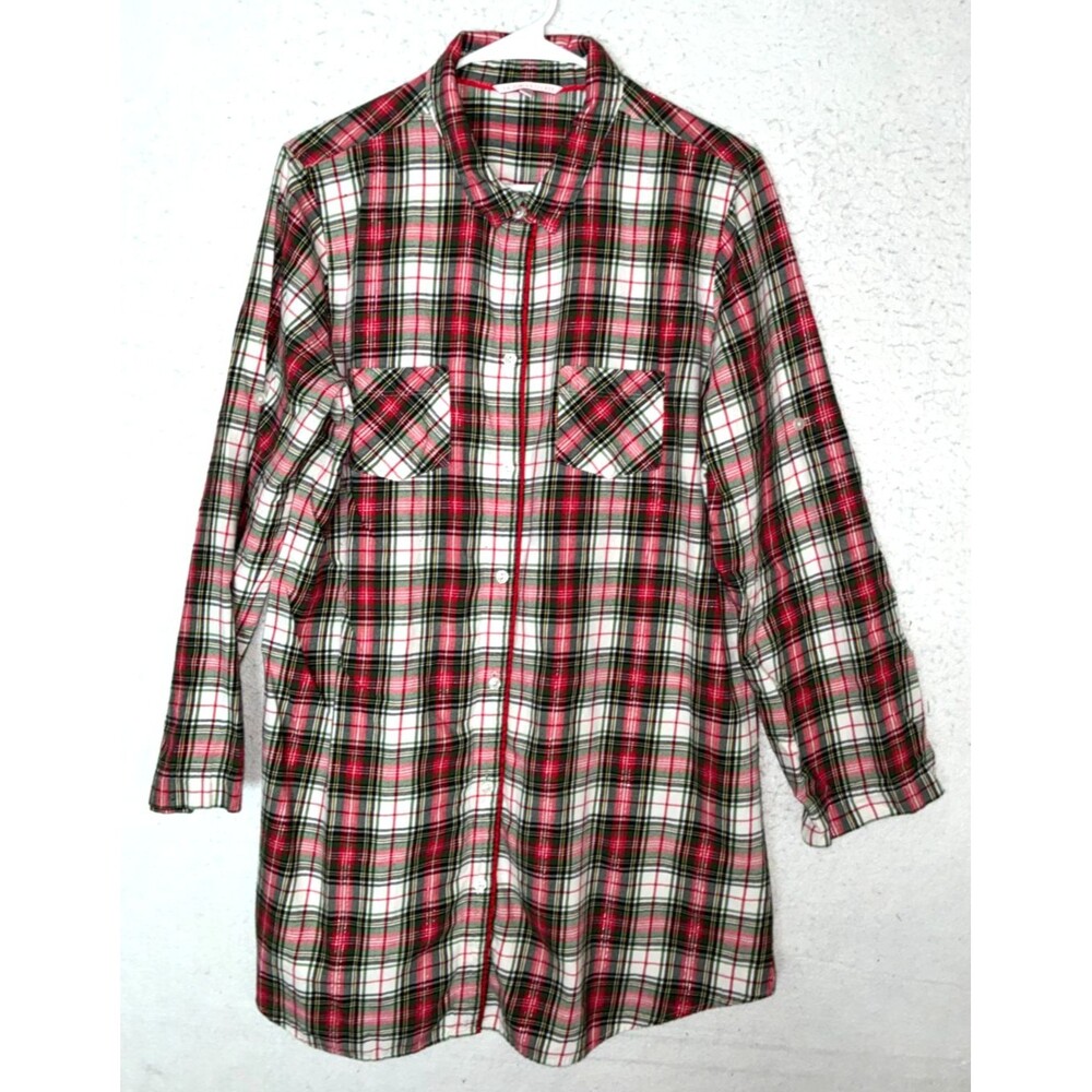 Victoria's Secret Plaid Sleep Shirt Button Front Size L Cotton Night Gown pajama